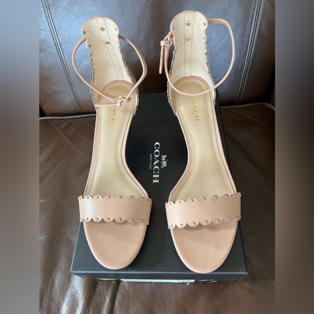 Like New COACH Monica Soft Shine Calf Leather Pumps with Attractive Metal Rivets